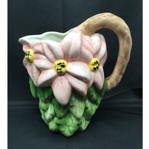 Vintage 1960s Bassano Hand Painted Italian Ceramic Floral Pitcher
